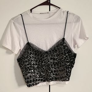 ZARA sequined t-shirt crop top